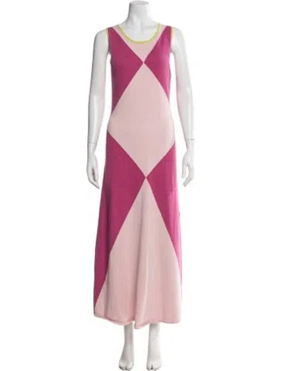 Pre-owned Victor Glemaud Colorblock Pattern Long Dress In Pink