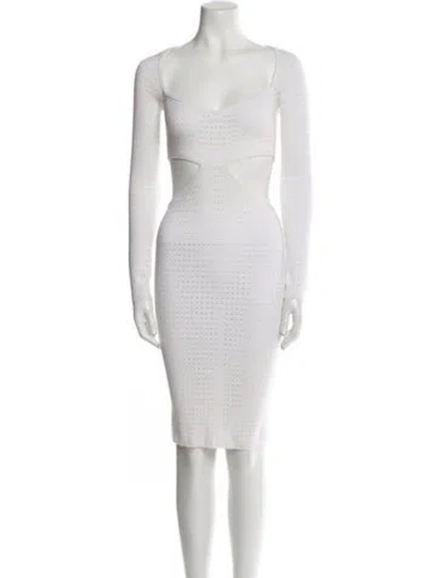 Pre-owned Victor Glemaud Square Neckline Knee-length Dress In White