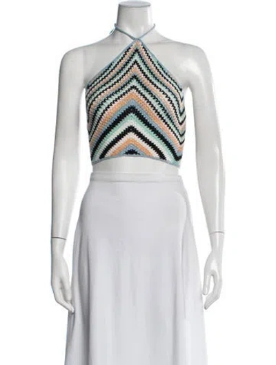Pre-owned Victor Glemaud Striped Halterneck Crop Top In White