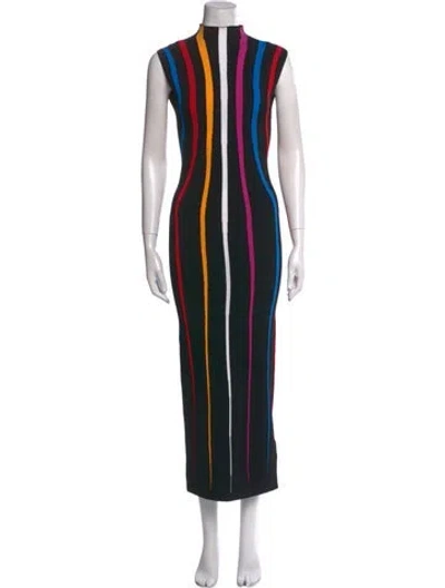 Pre-owned Victor Glemaud Striped Long Dress In Black