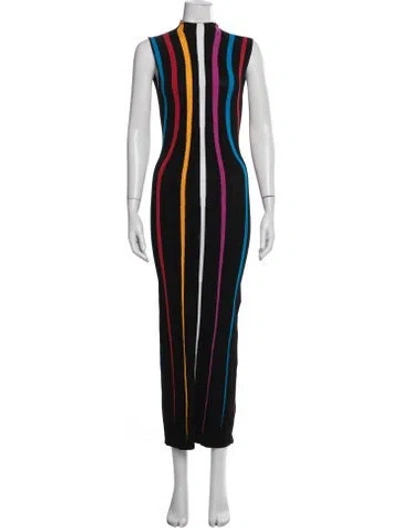 Pre-owned Victor Glemaud Striped Long Dress In Black/blue