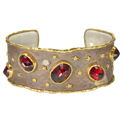 Pre-owned Victor Velyan 925 & 24k Yellow Gold Celestial Spessartite Garnet Cuff Bracelet