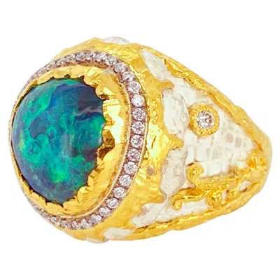Pre-owned Victor Velyan Black Opal And Diamond Ring