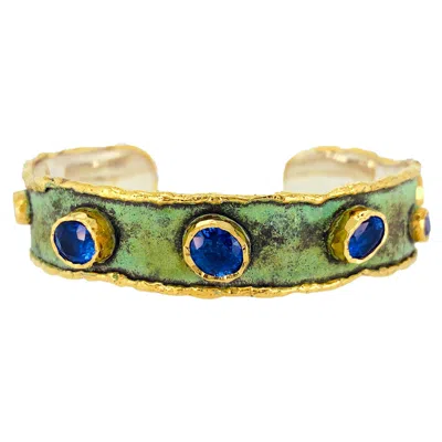 Pre-owned Victor Velyan Ceylon Sapphire Cuff In Green Patina