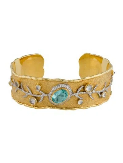 Pre-owned Victor Velyan Diamond, Tourmaline & Moonstone Labradorite Cuff, 6.75" In Multi