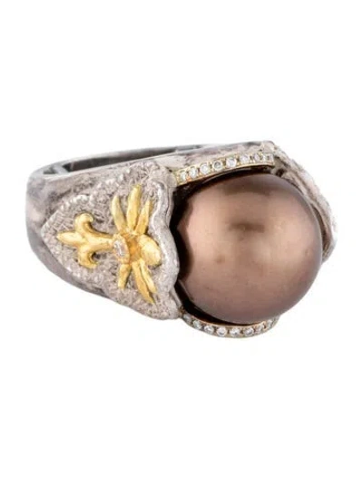 Pre-owned Victor Velyan Dyed Pearl & Diamond Cocktail Ring In Multicolor