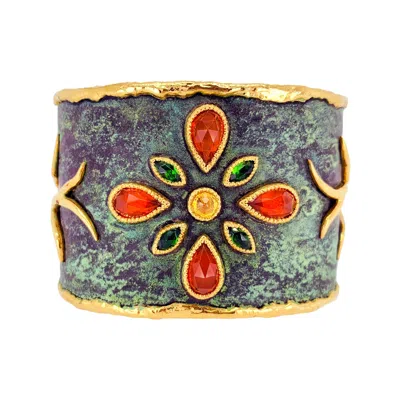Pre-owned Victor Velyan Fire Opal, Yellow Sapphire And Chrome Diopside Cuff