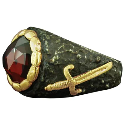 Pre-owned Victor Velyan Garnet Ring In Brown Patina