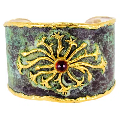 Pre-owned Victor Velyan Orange Sapphire Cuff In Green Patina
