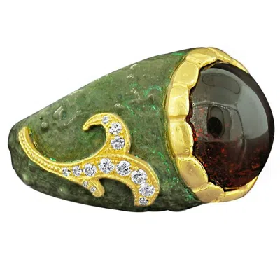Pre-owned Victor Velyan Spessartite Diamond Silver Gold Ring In Multi