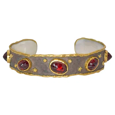 Pre-owned Victor Velyan Sterling Silver & 24k Yellow Gold Spessartite Garnet Cuff Bracelet