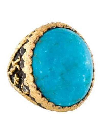 Pre-owned Victor Velyan Two-tone Turquoise & Diamond Cocktail Ring In Multicolor