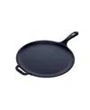 Victoria 12" Comal With Long Handle And Helper Handle, Seasoned In Black
