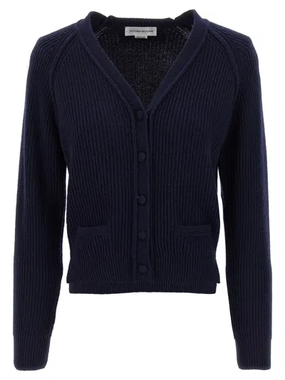 Victoria Beckham 'stepped Hem' Cardigan In Blue