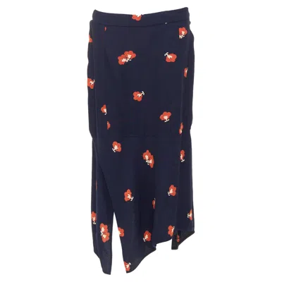 Victoria Beckham 2018 Navy Orange Floral Print Asymmetric Panelled Skirt Uk10 M In Blue