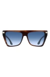 Victoria Beckham 57mm Modified Rectangular Sunglasses In Brown Horn