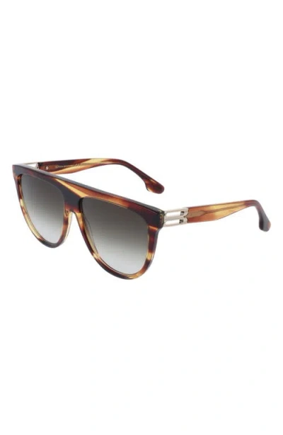Victoria Beckham 58mm Aviator Sunglasses In Striped Brown