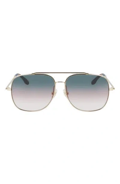 Victoria Beckham 59mm Gradient Navigator Sunglasses In Gold/petrol Sand Gradient