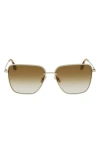 Victoria Beckham 61mm Rectangular Sunglasses In Gold/ Brown