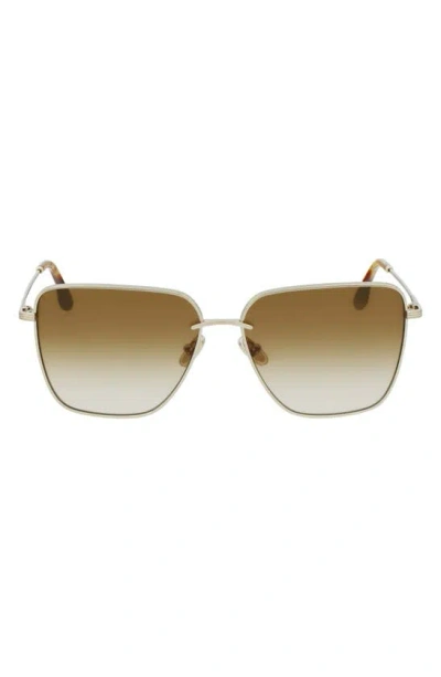 Victoria Beckham 61mm Rectangular Sunglasses In Gold/ Brown