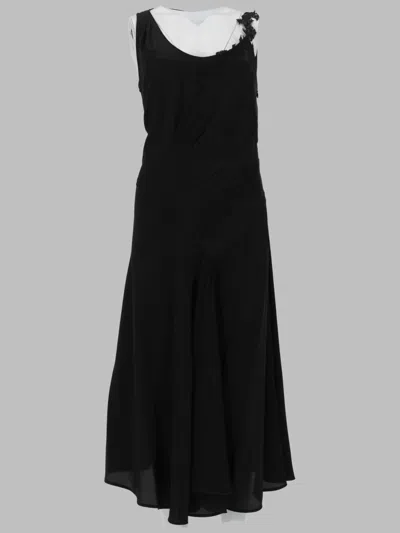 Victoria Beckham Asymmetric Neckline Sleeveless Midi Dress Draped In Black