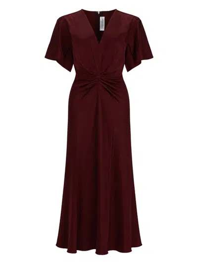 Victoria Beckham Abito Midi Con Drappeggio E Scollo A V In Burgundy