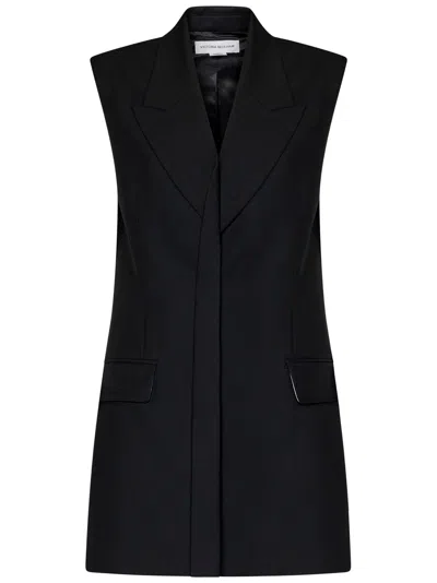 Victoria Beckham Abito Mini Sleeveless Tailored Dress  In Nero