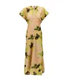 Victoria Beckham Abstract-print Short-sleeve Drape-shoulder Maxi Dress In Nude