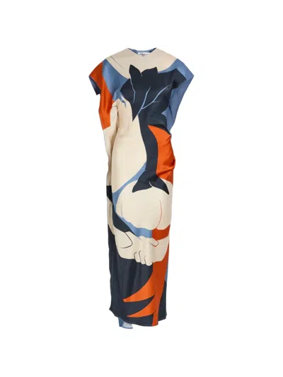Victoria Beckham Abstract-print Draped Midi Dress In Multi