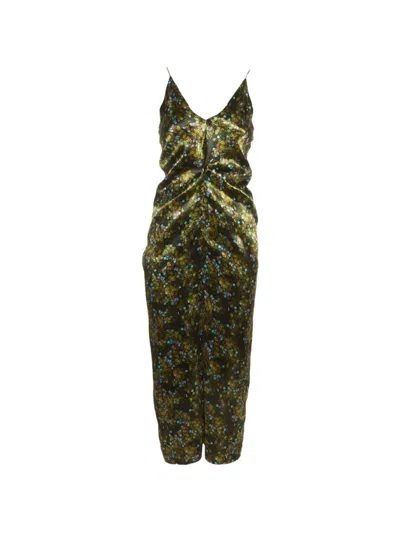Pre-owned Victoria Beckham Abstract-print Slip Midi Ress In Yellow