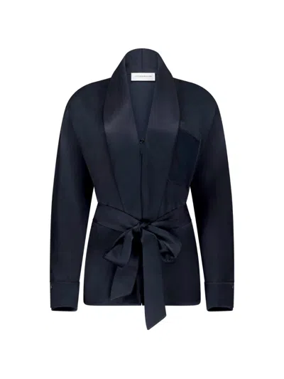 Victoria Beckham Alba Belted Blouse In Blue