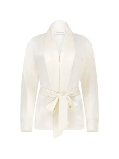 Victoria Beckham Alba Belted Blouse In Neutrals