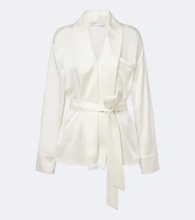 Victoria Beckham Alba Belted Satin Blouse In Neutral