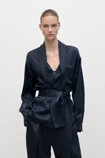 Victoria Beckham Alba Blouse In Dark Navy In Blue