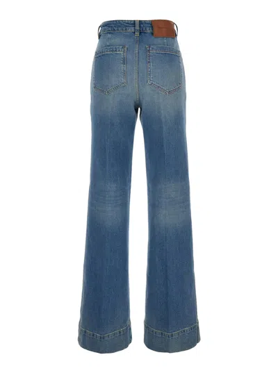 Victoria Beckham Alina Blue Jeans With Belt Loops And Logo Embroidery On The Pocket In Denim Woman