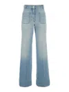 Victoria Beckham 'alina' Blue Jeans With Pockets And Logo Applied On The Front In Denim Woman In Blue