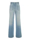 Victoria Beckham 'alina' Blue Jeans With Pockets And Logo Applied On The Front In Denim Woman In Blue