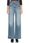Victoria Beckham Straight Trousers With Belt Loops And Pockets In Worn Blue Wash