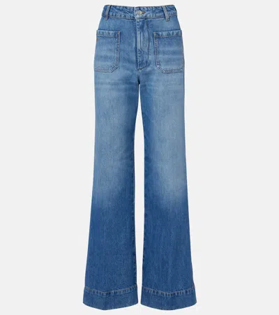 Victoria Beckham Alina High Rise Wide Leg Jeans In Worn Blue Wash In Multi