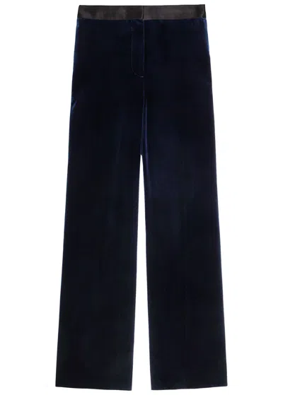 Victoria Beckham Alina Flared-leg Velvet Trousers In Blue