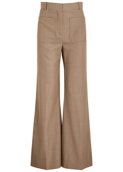 Victoria Beckham Alina Flared-leg Wool Trousers In Brown