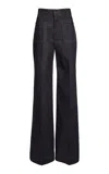 Victoria Beckham Fold Detail Mid-rise Wide-leg Jeans In Blue