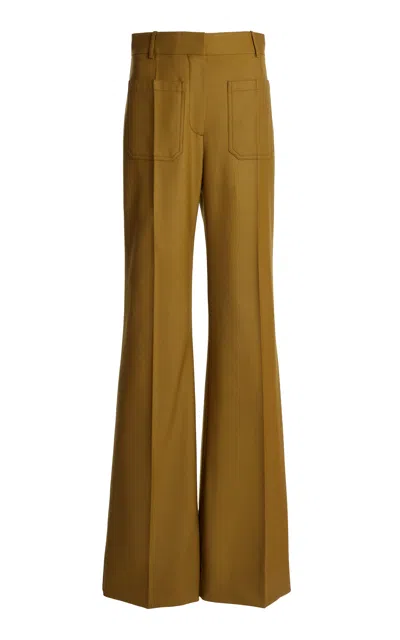 Victoria Beckham Alina High-rise Wool Suiting Wide-leg Pants In Willow