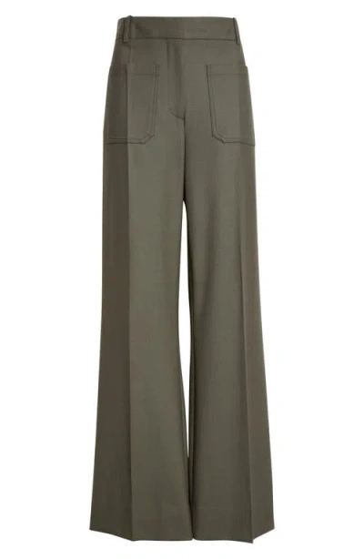 Victoria Beckham Alina High Waist Flare Leg Trousers In Green