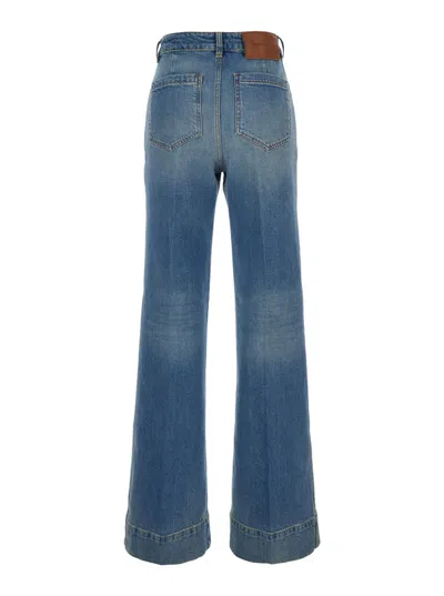 VICTORIA BECKHAM 'ALINA' BLUE JEANS WITH BELT LOOPS AND LOGO EMBROIDERY ON THE POCKET IN DENIM WOMAN