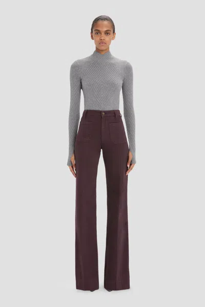 Victoria Beckham Alina Wool High-rise Straight-leg Pants In Brown