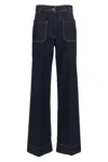 Victoria Beckham Wide Leg High Rise Jeans With Contrast Stitching In Blue