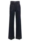 Victoria Beckham Wide Leg High Rise Jeans With Contrast Stitching In Blue