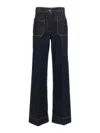 Victoria Beckham Wide Leg High Rise Jeans With Contrast Stitching In Blue