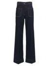 Victoria Beckham Wide Leg High Rise Jeans With Contrast Stitching In Blue